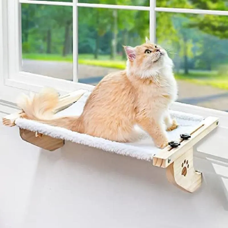 Solid Wood Cat Hammock - Detachable Window Sill Perch for Cats, Easy Assembly, Ideal for Balcony & Indoor Use, Comfortable Sunbathing & Sleeping Bed Outside