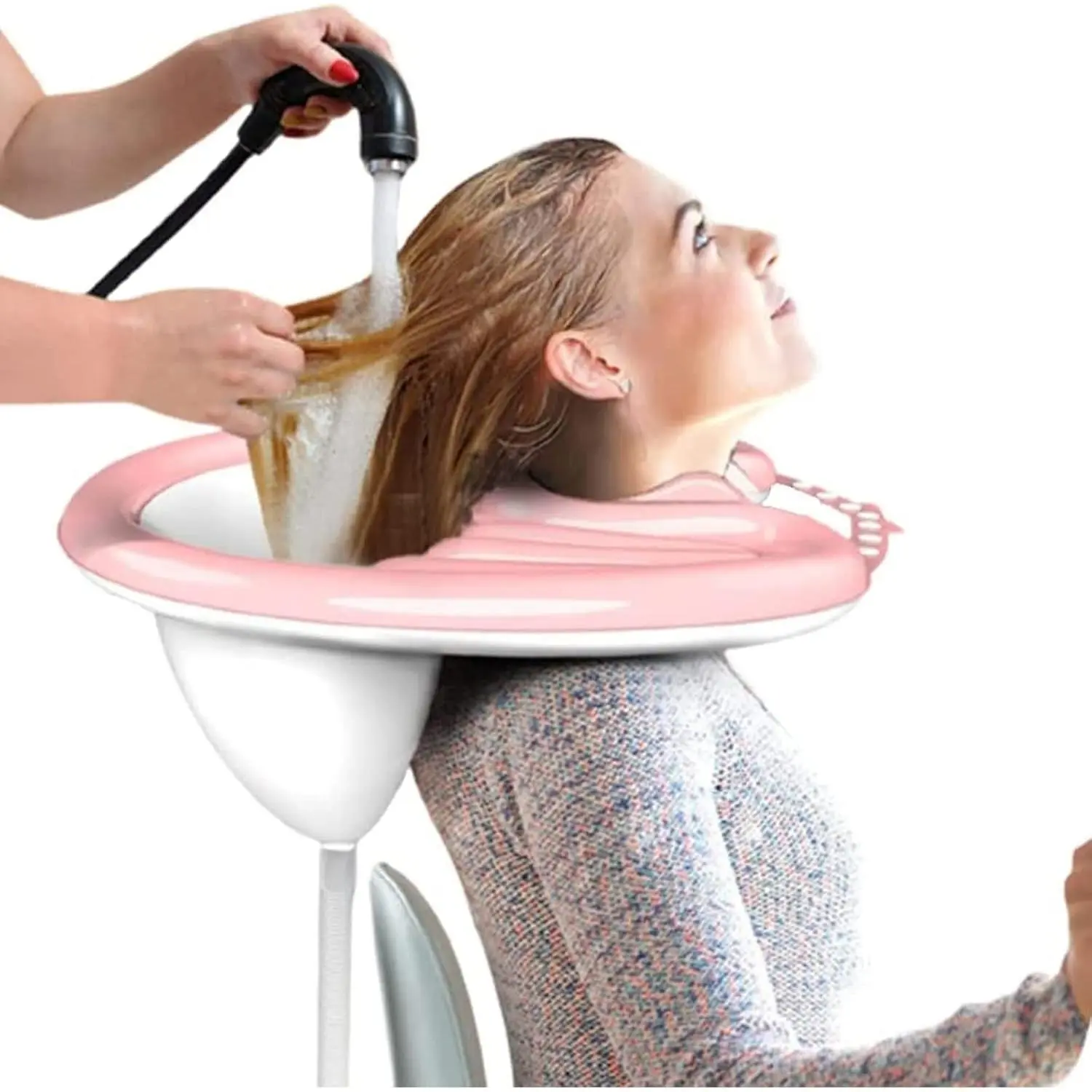 Portable Inflatable Shampoo Basin with Air Pump & Shampoo Chair - Sturdy, Adjustable, Durable Salon Furniture Accessory, Foldable Wheel Base Tray for Bedridden Seniors (Compatible with Multi-Functional Folding Beauty Massage Bed, Portable Tattoo Table), W