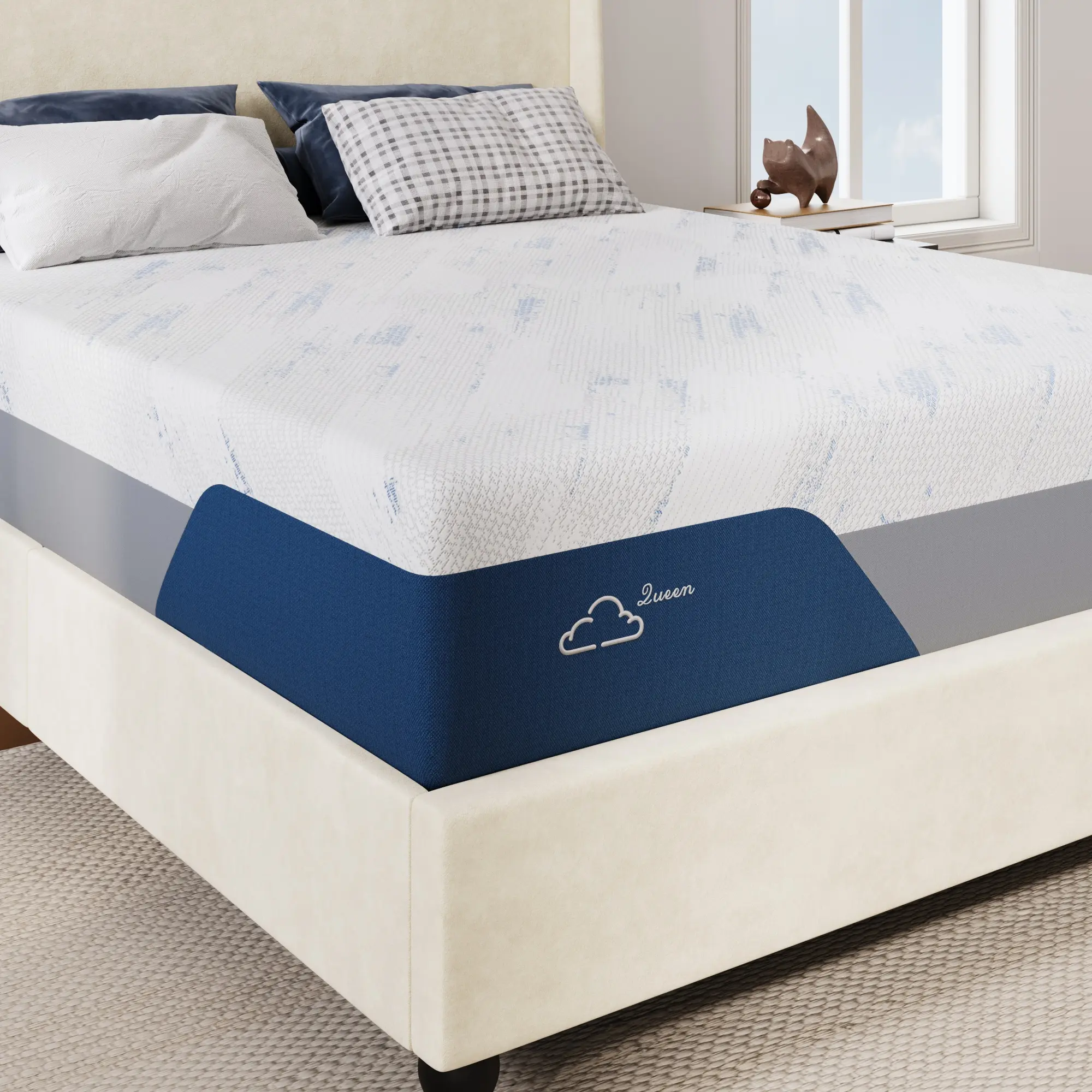 SHA CERLIN Queen Cooling Gel Memory Foam Mattress - CertiPUR-US Certified Multi-Layered Mattress in a Box, Medium-Firm, 380G Silky Cooling Removable Washable Fabric Cover, Pressure Relief Support, Heat Dissipation, Fiberglass Free, 10/12 in