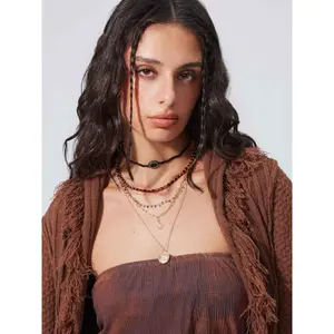 Cider [one-size] COIN & STAR & BEAD LAYERED NECKLACE