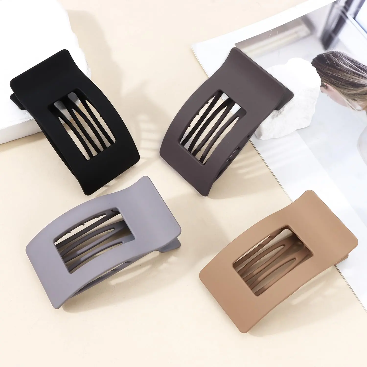 4 PCS Hair Clips for Women,Flat Hair Clips for Thick or Thin Hair & Comfortable Curved Large Flat Clips,Non-Slip Strong Hold Hair Accessories (E Style)