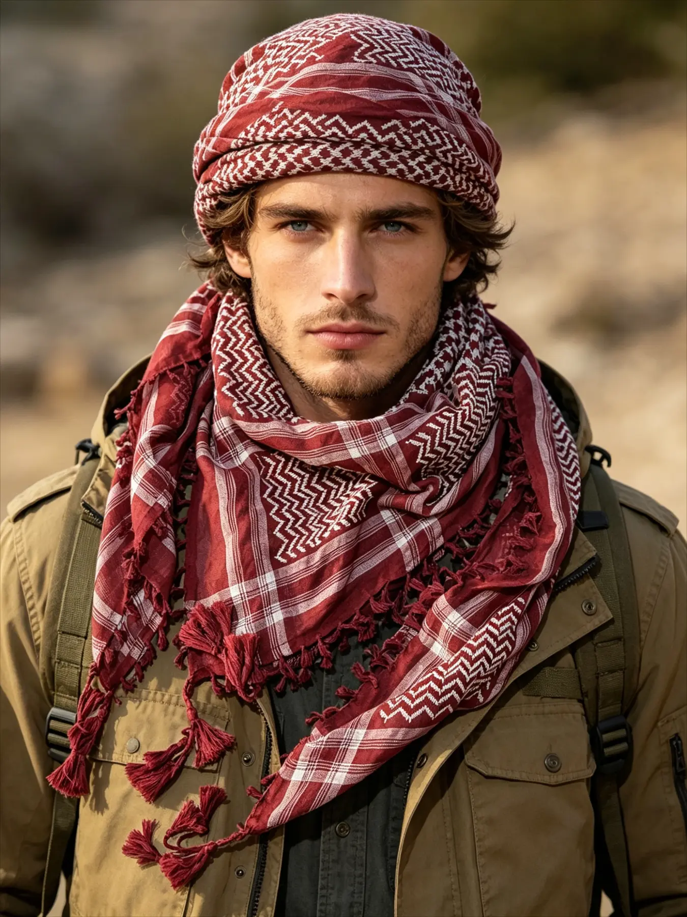 Red and white checkered fringe scarf Keffiyeh Desert Wrap Arabic geometric pattern headscarf Four-season warm head wrap shawl Casual Soft Scarf Fringe Trim Shawl