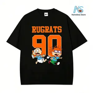 Women's Rugrats Graphic Tee Black Short Sleeve T Shirt Cartoon Print Round Neck Comfortable Summer Top Casual Wear Playful Print All Seasons