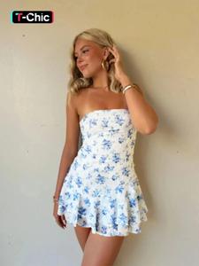 women's floral print tube dress, fashion casual strapless sleeveless a line dress for daily outdoor wear, summer dresses, ladies dress for spring, bohemian womenswear, dresses for women, boho fashion sundress
