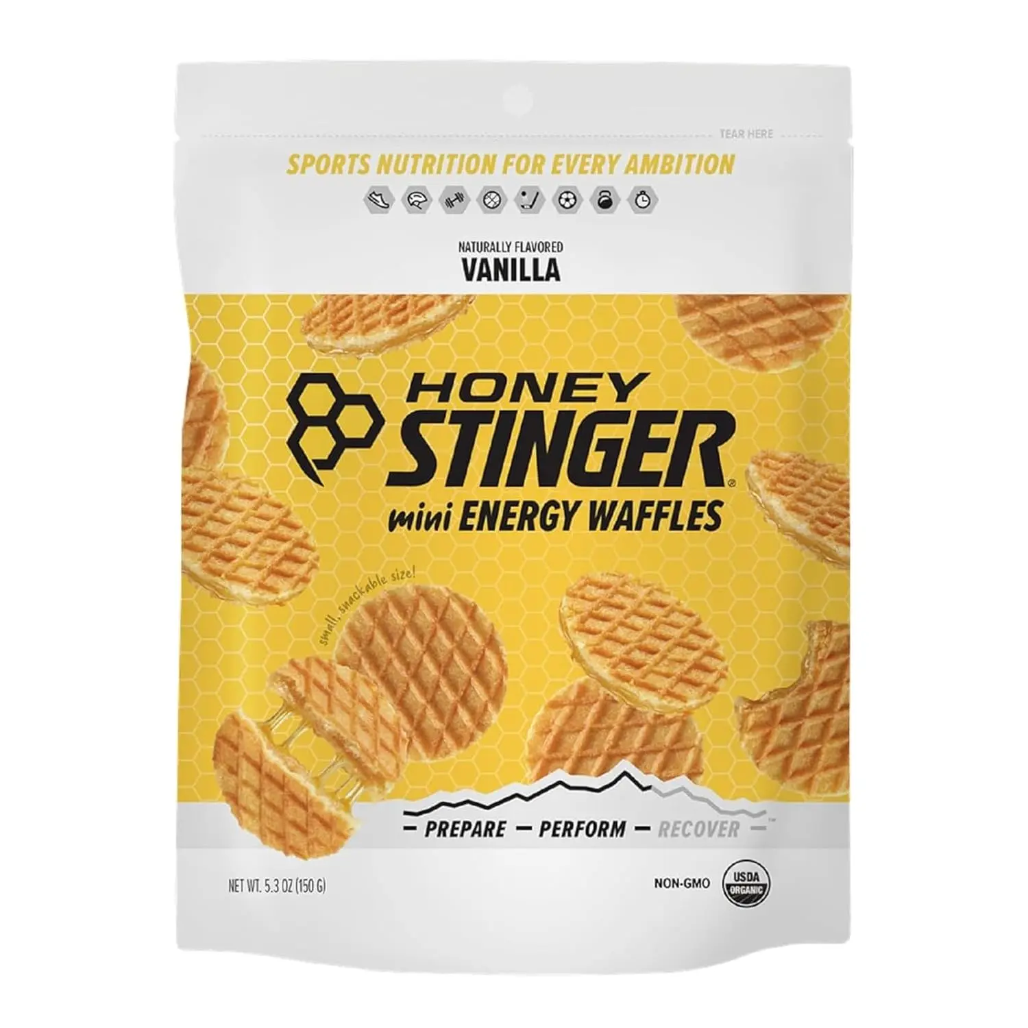 Honey Stinger Organic Mini Vanilla Waffles, Energy Stroopwafel for Exercise, Endurance and Performance, Sports Nutrition for Home & Gym, Pre and Post Workout, 1 Bag, 5.3 Ounces