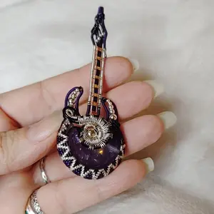 purple amethyst crescent Moon Guitar wire wrap pendant