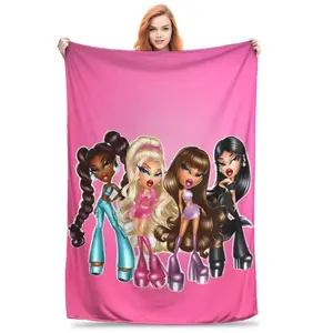 Bratz Dolls Y2K Flannel Blanket | Hot Pink 2000s Fashion Doll Cozy Throw for Fans