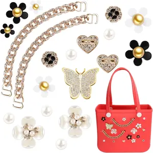 Charms for Bogg Bag,Pearls and Butterfly Flowers for Bogg Bag Accessories Charms Compatible with Simply Southern Beach Tote, Insert for Beach Tote (20 Pcs)