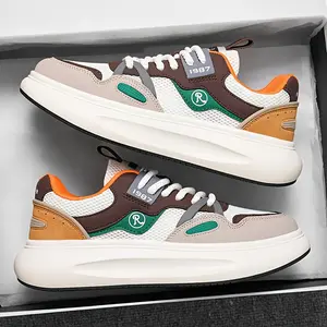 Men's Color-Block Anti-Slip Thick-Soled Shoes, Lace-Up Low-Top Sneakers, for Outdoor Walking and Jogging |   Men's Breathable Comfortable Shoes