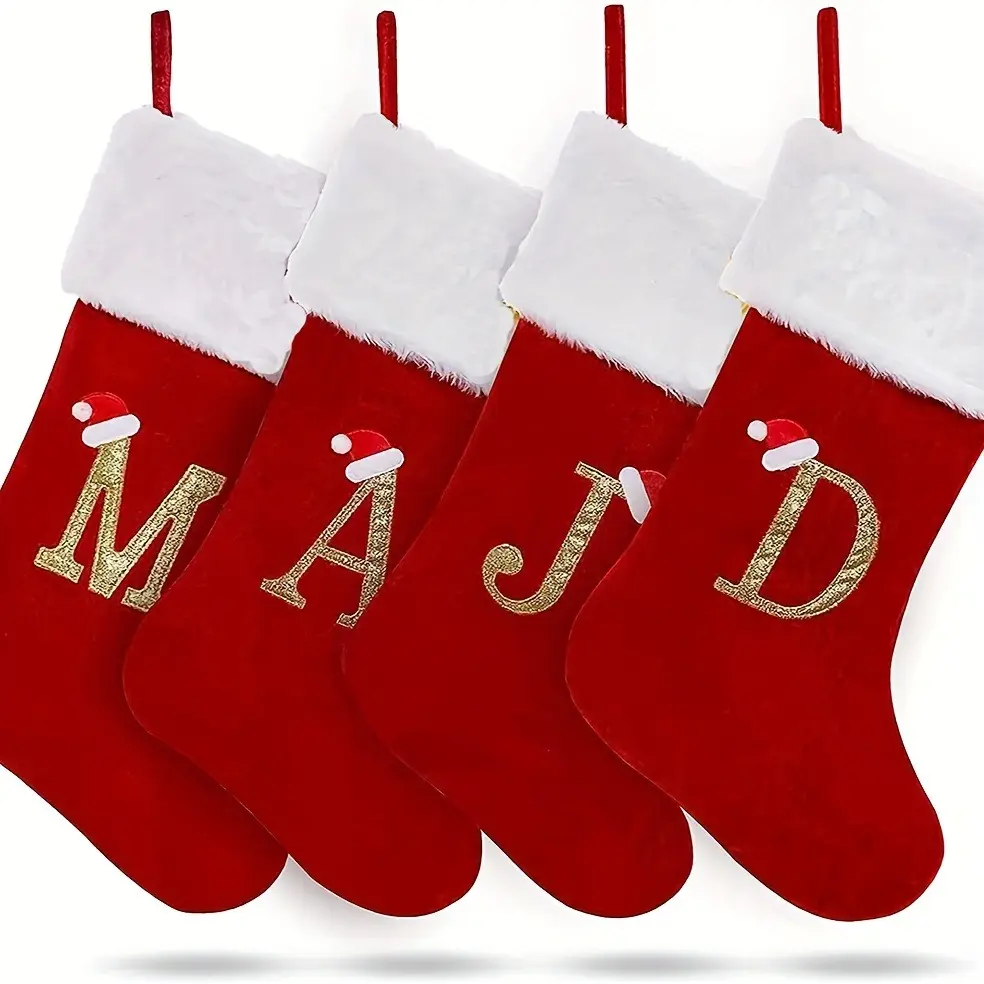 1pc Christmas Stockings With White Super Soft Cuff Embroidered Xmas Stockings Classic Stocking Decorations For Family Holiday Season Decor
