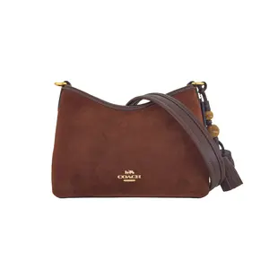 COACH Laurel 19 Suede Crossbody Bag with Tassel Detail and Gold Hardware