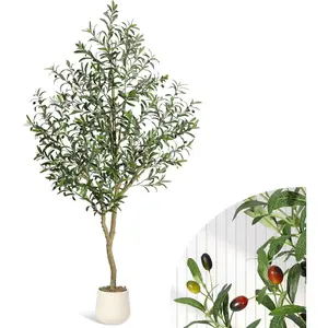 6FT Faux Olive Tree Tall,Olive Trees Artificia Indoor with White Planter and Green Moss, Fake UV Resistant Artificial Tree,for Home Office Living Room Bedroom Stairs Foyer Decor Decorative Fruit