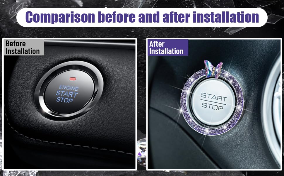 4PCS Bling Car Engine Start Stop Decoration Ring, Crystal Rhinestone Auto Push Start Button Ignition Ring Sticker, Vehicle Decor Accessories for Women Girls, Universal for Vehicles (Dark Blue)