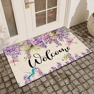1 pc Purple flowers in spring Printed Door Mat Flax Surface Diatomaceous Earth Non-Slip Water-Absorbing Entrance Door Mat Indoor Outdoor Printed Holiday Home Decor Home Decorative Rug Floral Flower Pattern Rugs Area Rug