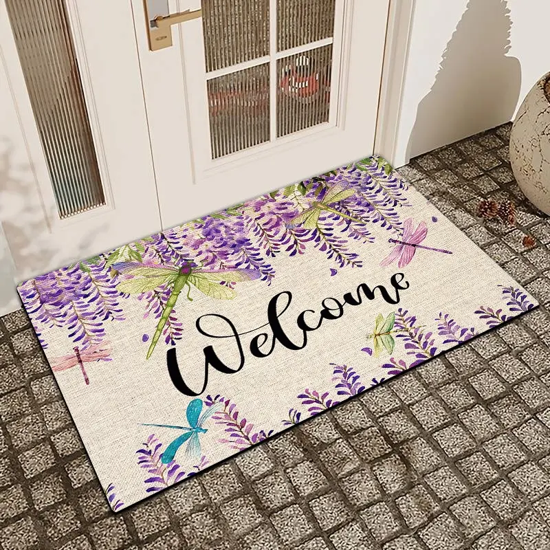 1 pc Purple flowers in spring Printed Door Mat Flax Surface Diatomaceous Earth Non-Slip Water-Absorbing Entrance Door Mat Indoor Outdoor Printed Holiday Home Decor Household Decorative Rug Home Decorative Rug Floral Flower Pattern Rugs Area Rug