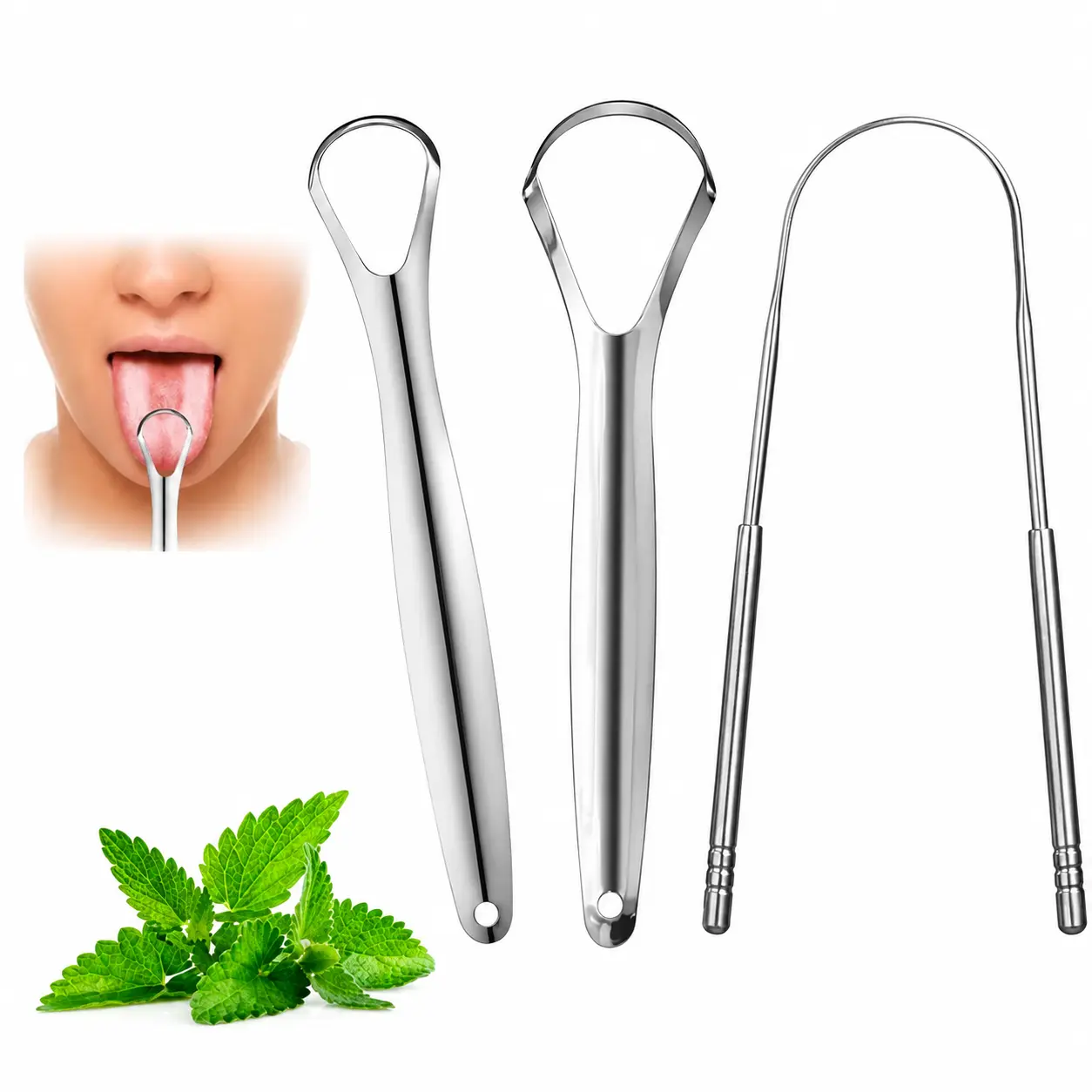 3 Pack Stainless Steel U-Shaped Tongue Cleaner Set, for adult daily oral hygiene cleaning, reusable durable tongue scraping tool, bad breath removal oral care hygiene kit