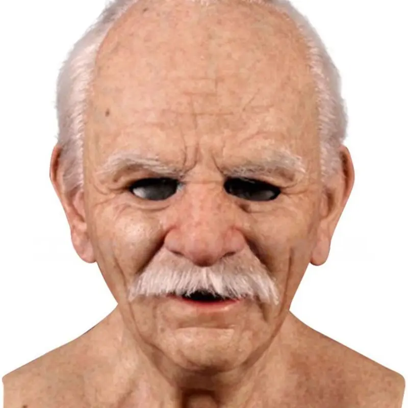 Old Man Head Mask Costume Accessory, Realistic Silicone Old Lady Face Mask for Halloween Party, Prank, Parade, Cosplay, Latex Mask
