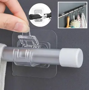 10 Pack No Drill Curtain Rod Brackets, Holding Up to 17 lbs, PET Self Adhesive Curtain Rod Holders, Adjustable Nail-Free Curtain Rod Hooks for Bedroom Bathroom and Living Room Organiser Set Set