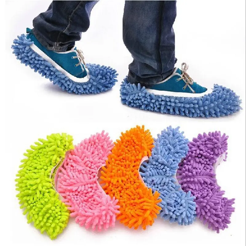 10pcs Thickened Non-Shedding Removable Washable Lazy Mopping Slippers Floor Mopping Lazy Chenille Shoe Covers Cleaning Random Color One Size EYQN