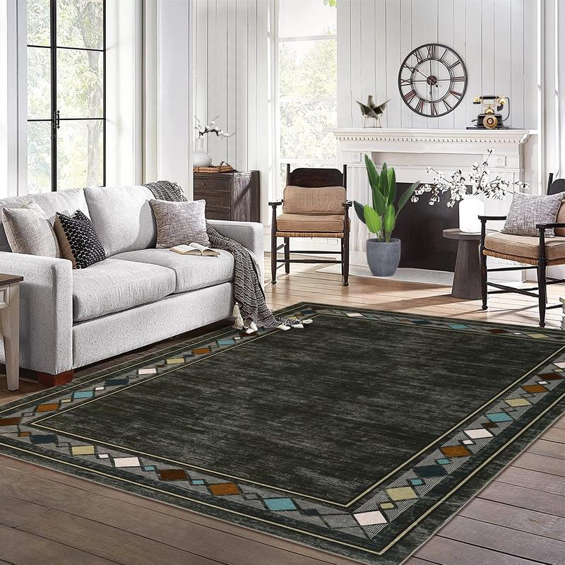 GARVEE Modern Area Rugs: Stylish Geometric Border Designs in Various Sizes (5x7, 9x12, 10x13), Machine Washable, Non-Slip, Stain Resistant for Living Room and Bedroom Decor, Available in Brown and Grey