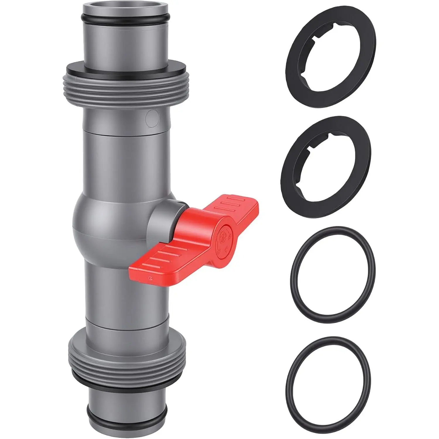 Pool Hose Connector with Valve, 1.5" to 1.5" Pool Hose Adapter Valve for Leak-Proof Dual Seal and Control Water Flow, Durable PP Material, Easy No-Tool Install for Above Ground Pools and Filter Pump