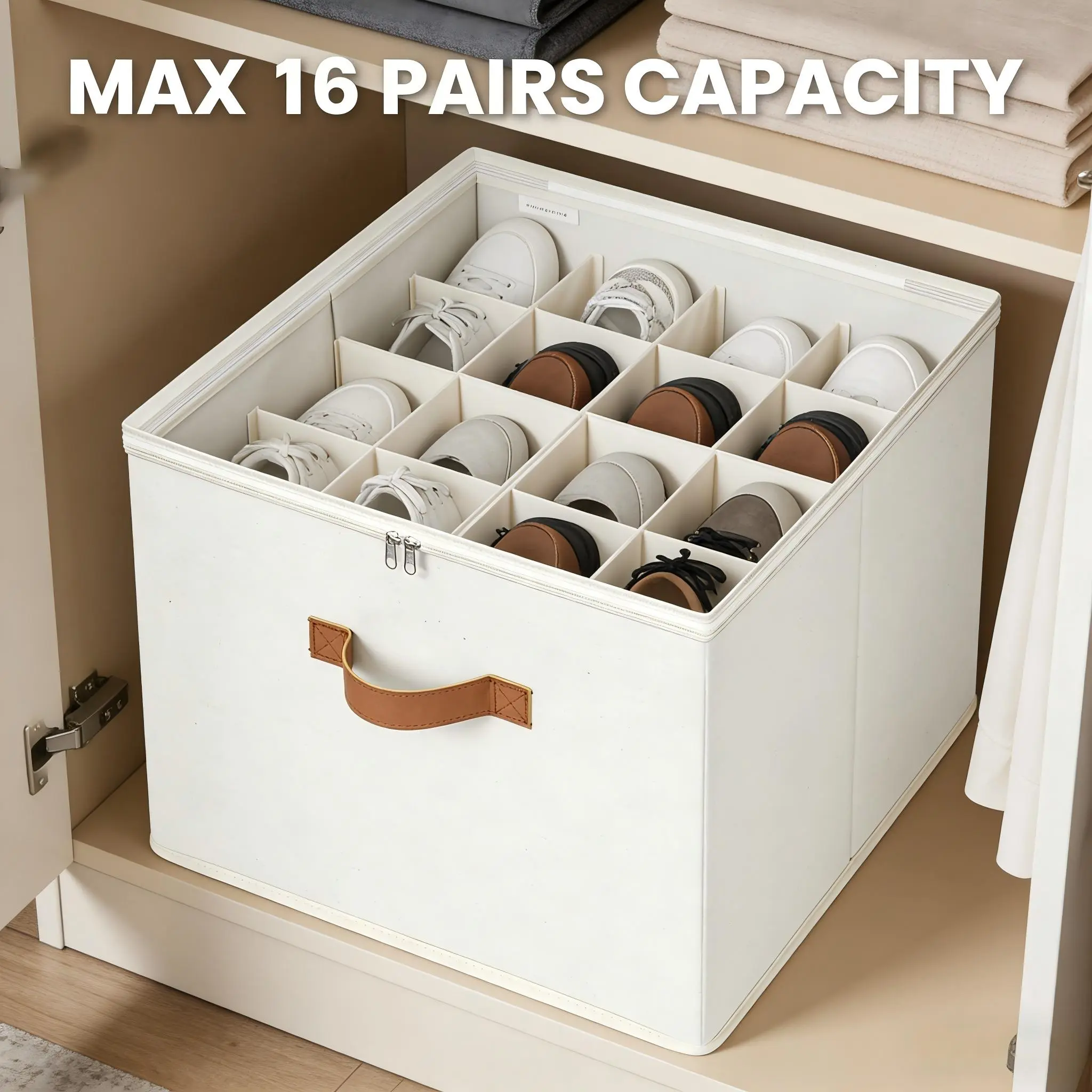 Space-Saving Collapsible Multi-Tier Storage Bins with Clear Cover & Adjustable Dividers, Closet Racks Organizer for Bedroom Shoe Organization & Hat Storage pantry