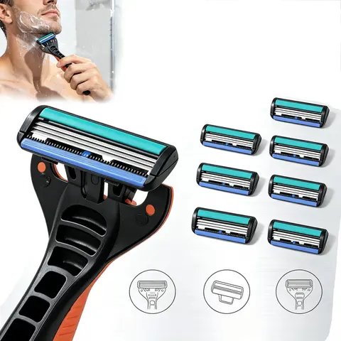 Men's Durable Metal Classic Traditional Chrome Double-Edge Safety Razor with Stainless Steel Handle, 9 Comfort Blades for Face Smooth Shave Manual Grooming
