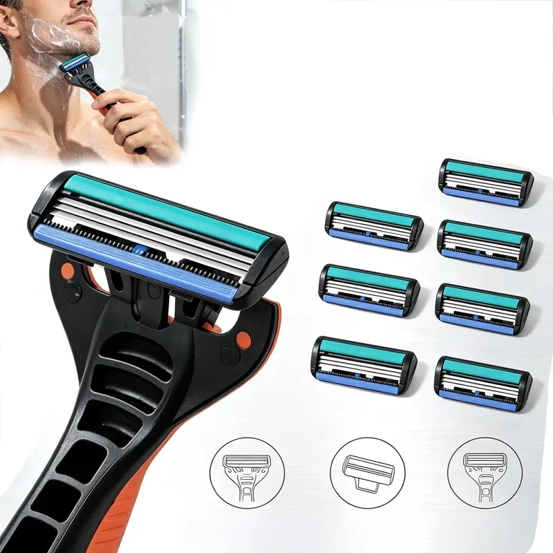 Men's Durable Metal Classic Traditional Chrome Double-Edge Safety Razor with Stainless Steel Handle, 9 Comfort Blades for Face Smooth Shave Manual Grooming