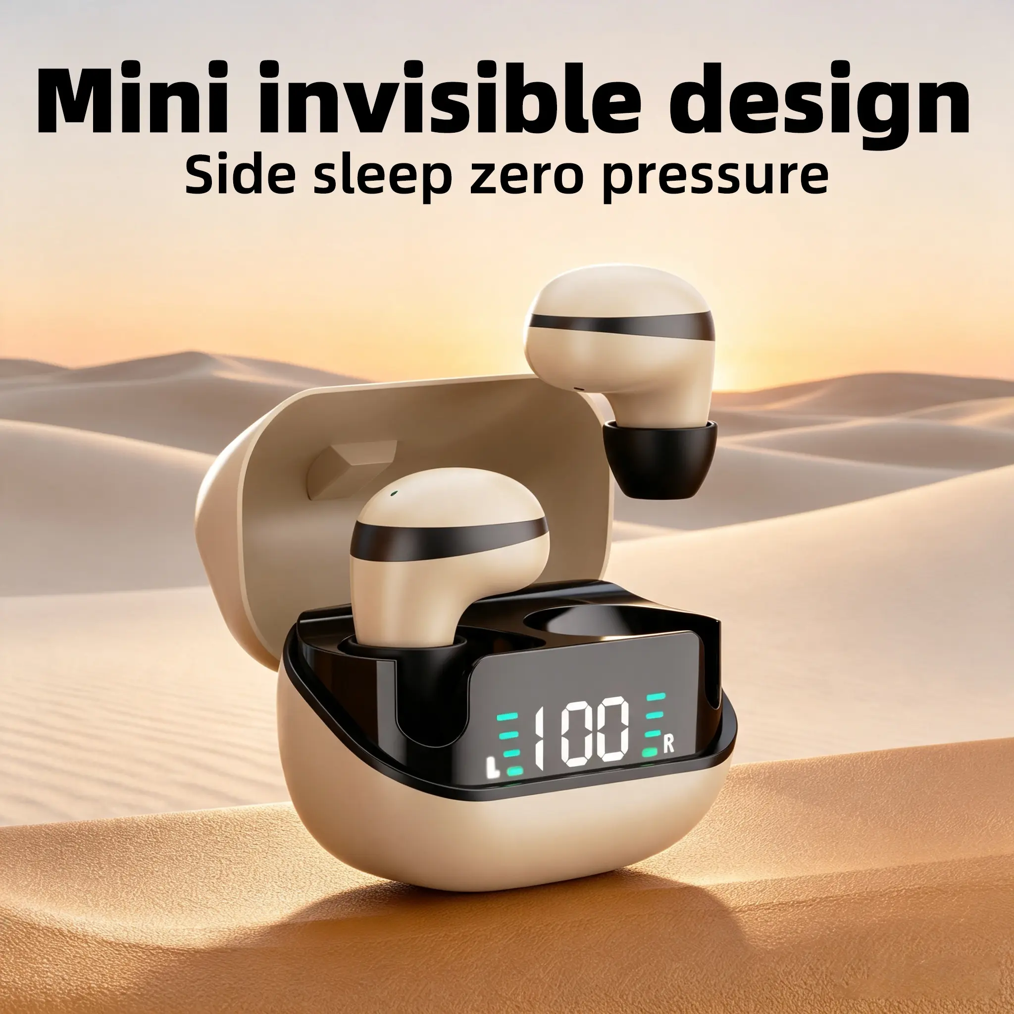 Wireless Mini Sleep In-Ear Earbuds with Noise Cancellation, Water Resistant, Feather-Light Build, All-Night Comfort, No Compression for Side Sleepers, Warm Natural Sound Tuning, Compact Digital Display Charging Box