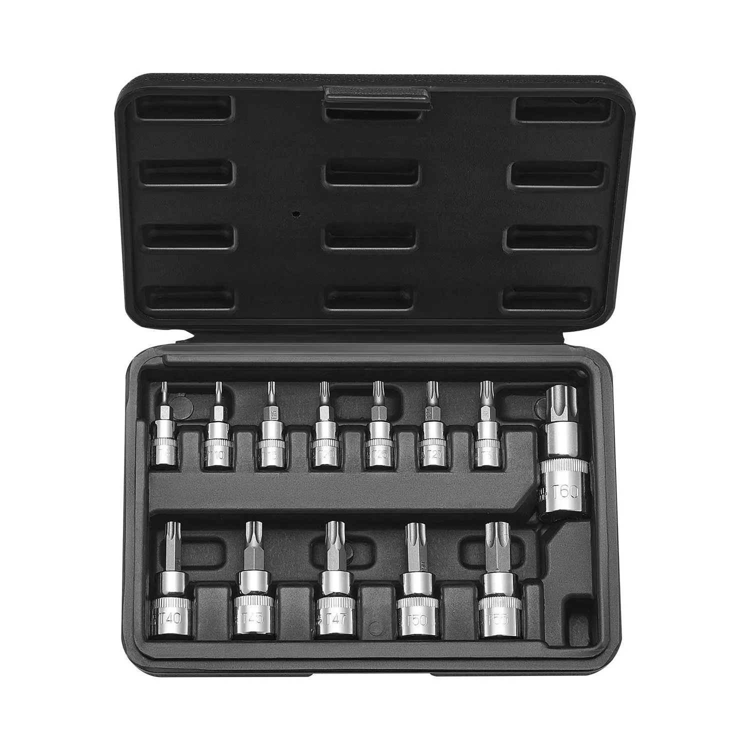【Summerfinds】VEVOR 13-Piece Torx Bit Socket Set (T8-T60), S2 Alloy Steel & Cr-V Metal, 1/4-3/8-1/2 in Drives, Drop-Resistant PE Case, 1.23 Lbs/0.56 Kg Durable Auto Repair Tools, Distinct Markings, for Mechanics, 13-Piece Set