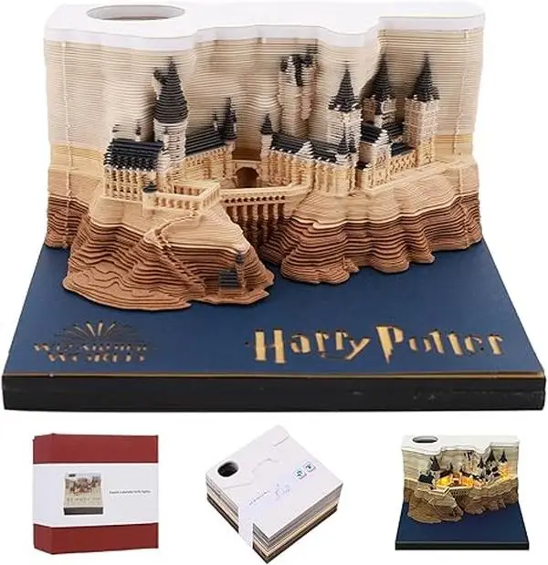 3D Calendar 2025 with LED Light,Hand-Torn Paper Carving Memo Pad & Creative Non-Stick Notes,Christmas & Housewarming Gift for Office & Home Decor