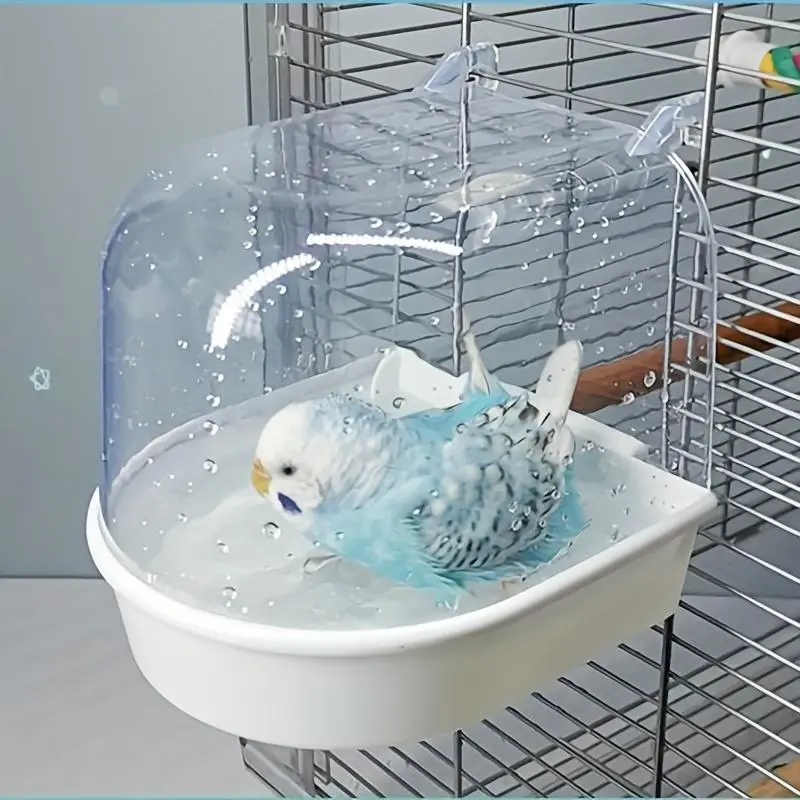 Clear Bird Bath, 1 Count Parrot Bathroom, Bird Feeder & Bath, Parakeet Bird Bath, Pet Bird Supplies, Bird Cage Accessories, Grooming Supplies for Birds