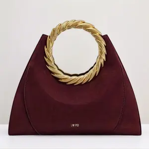 JW PEI Amiya Leaf Handle Faux Suede Sculpture Bag - Merlot Red