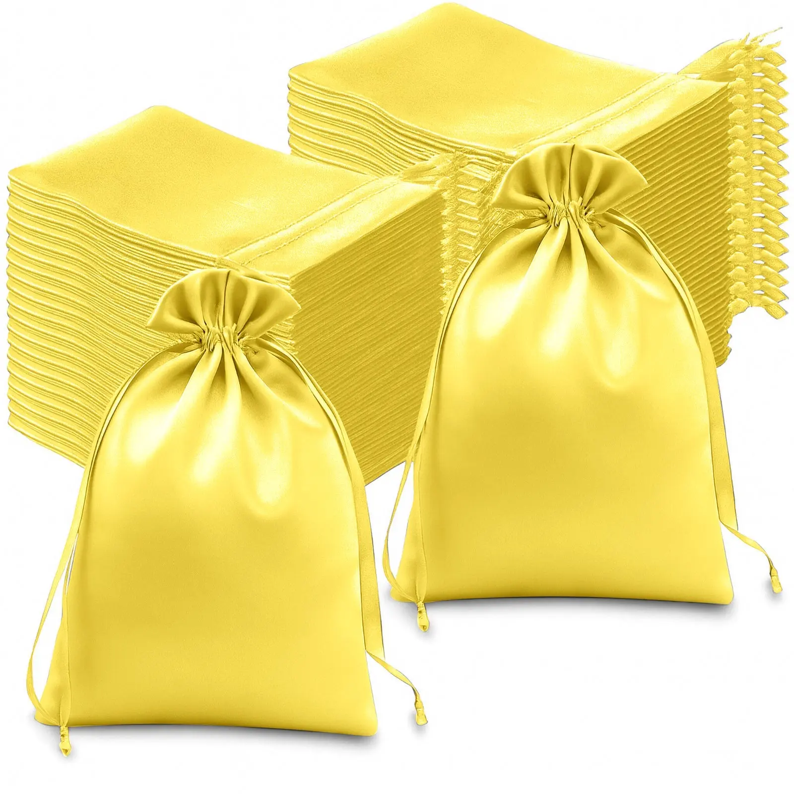 60-Pack 6"x9" Gold Satin Drawstring Gift Bags, Wedding Party Favor Bags for Baby Shower, Birthday, Craft Products Storage, Business Samples Display, Birthday Gift Ideas