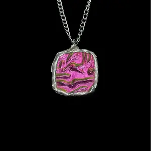 Pink Dichroic Glass Necklace - Unique Pink Glass Pendant on Chain