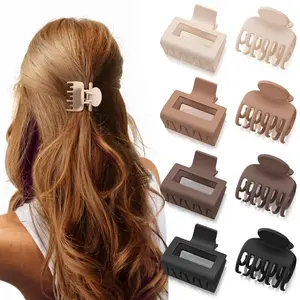 8 PCS Medium Hair Clips for Women Girls - 2 Styles Rectangle and Double Row Teeth Small Hair Claw Clips for Thin/Medium Fine Hair, Matte Non-slip Strong Hold Square Jaw Clips, Neutral Colors