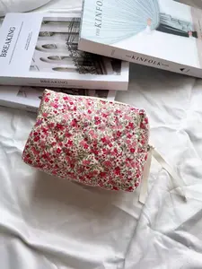 1pc Cute Floral Pattern Makeup Bag, Sewn Cloud Wash Kit, Travel Makeup Storage Zipper Pouch, Foldable Brush Case, High-Value Women's Gift, Travel Cosmetic Bag