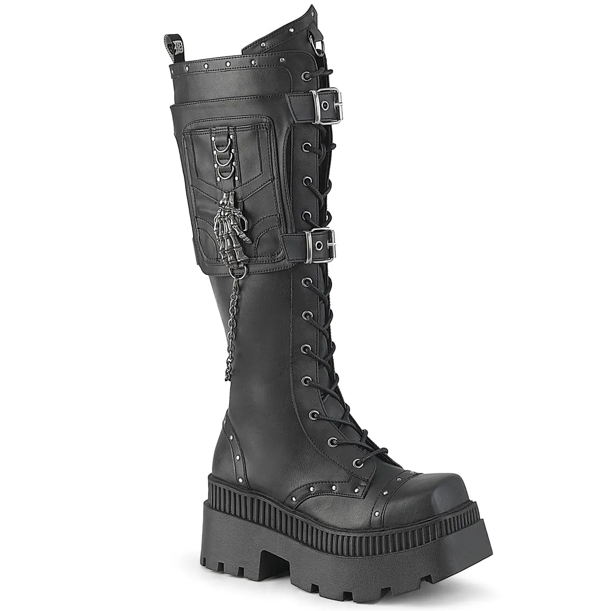 Demonia Wrath-205 Black Vegan Leather Knee High Boot