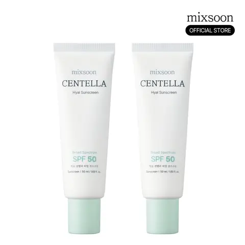 [mixsoon Official] Centella Hyal Sunscreen Duo SPF50 PA++++ - Non-Sticky, No White Cast, Lightweight, Smooth, Hydrating Daily UV Protection Moisturizer for Sensitive Skin