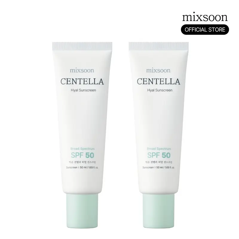 [mixsoon Official] Centella Hyal Sunscreen Duo SPF50 PA++++ - Non-Sticky, No White Cast, Lightweight, Smooth, Hydrating Daily UV Protection Moisturizer for Sensitive Skin