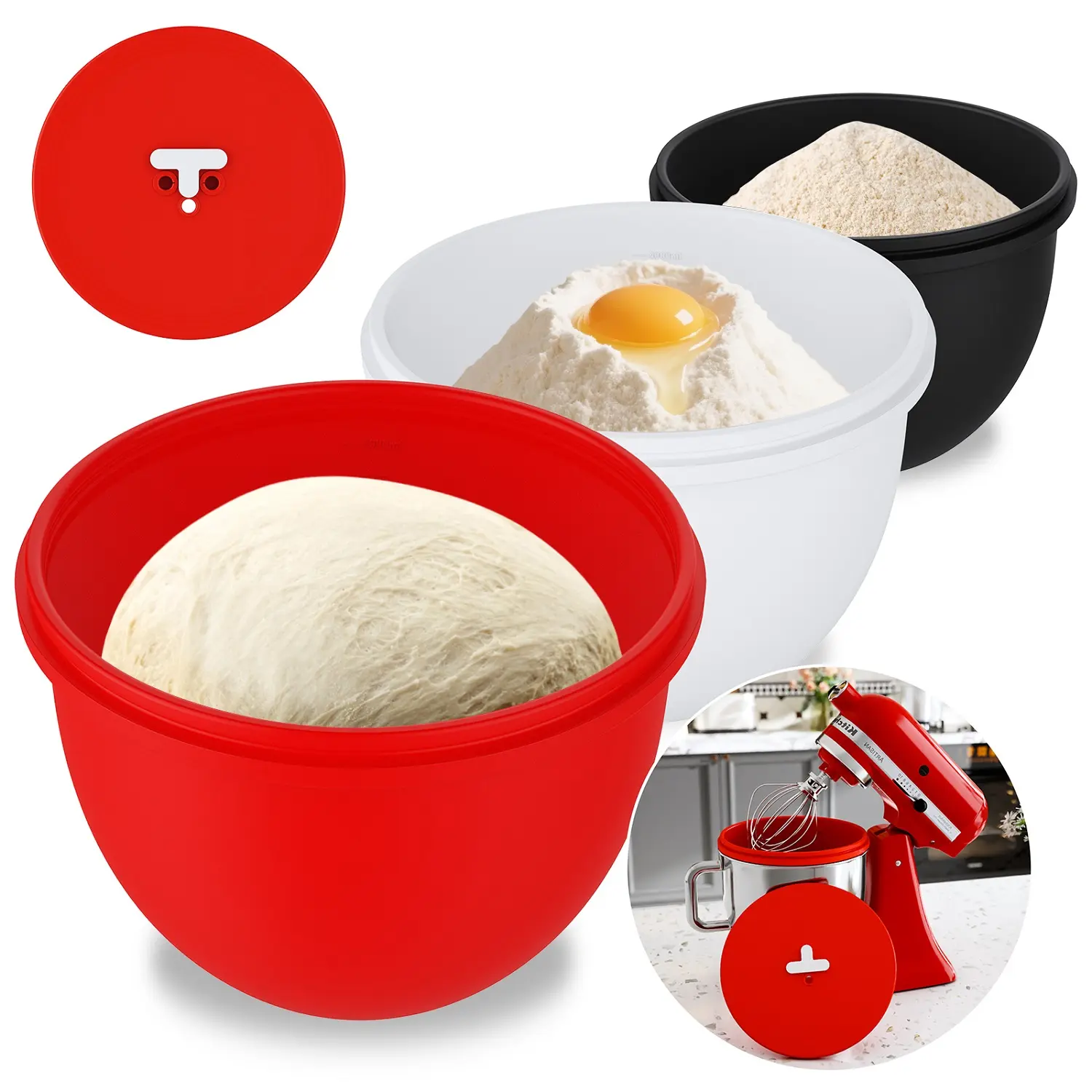 Silicone Bowl Liners for KitchenAid KSM150 Tilt-Head Mixers (5/7 Qt), Food Grade 1/2/3pcs Reusable Liners, Non-Stick, Durable, Easy-Clean Kitchen Appliance Parts for Stand Mixers Containers