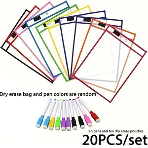 Reusable Dry Erase Marker Sleeves Set, Extra Large Writing Wipe Cases, 10 Dust-Free Bags + 10 Styluses, Transparent Covers Included
