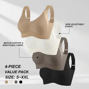Women's Seamless Wireless Bra, Adjustable Wide Straps, Medium Support, Breathable Lingerie, Casual Style, All Seasons woman