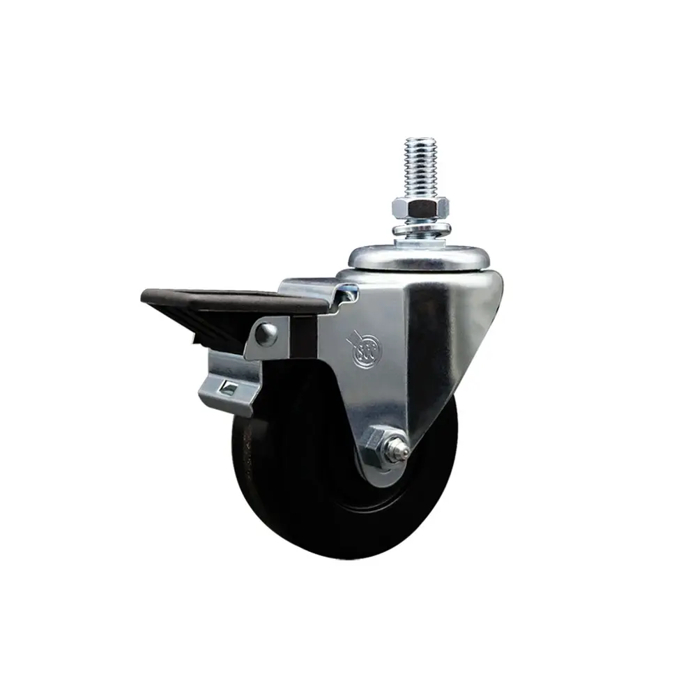 Service Caster SCC-TS20S3514-PHS-PLB-121315 Industrial Phenolic Swivel Threaded Stem Caster, 3.5x1.25 in High-Impact Black Wheel, 0.5 in Stem, Posi Locking Brake, Ball Bearing, 300 lbs Capacity for Material Handling Carts, Equipment & Shop Projects