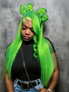 Mint Green Color Synthetic Lace Front Wigs For Fashion Women 24 Inch Long Silky Straight Hair Mint Green Wig 13x4 HD Lace Front Wigs Pre Plucked Hairline