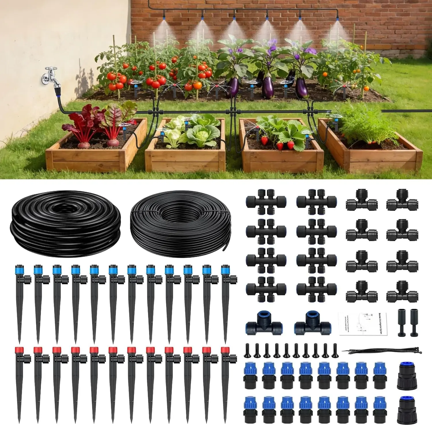 250FT Drip Irrigation System Kit New Quick-Connect, Automatic Garden