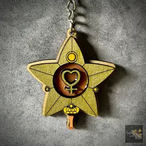 Mayans TCG Treasure X Sailor Venus Star Wand Keychain - Hand Crafted with Gloss Enamel, 2" Height, Durable Wood, Sea-Sealed for Water Resistance