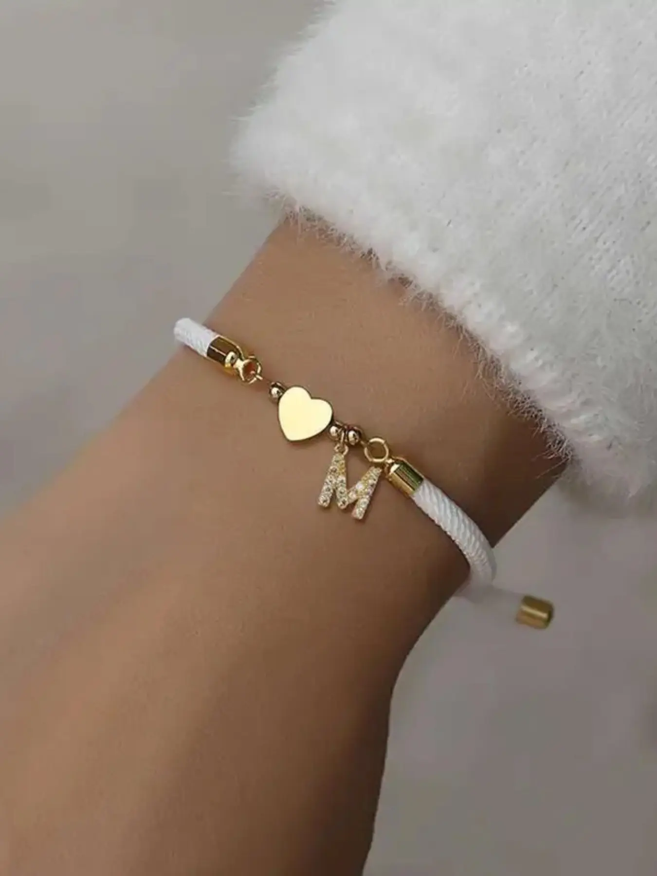 Adjustable Rope Zircon Pendant, Perfect for Vacations and Couples, Elegant Initial Heart Bracelet, Cute Aesthetic Charm, Bracelets Jewelry