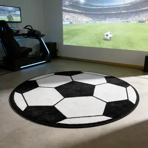Creative Study Fun Rug, Football Computer Chair Swivel Mat, Game Reading Area Pad, Round Carpet, Soft Plush Foot Pads, Fluffy Area Rug