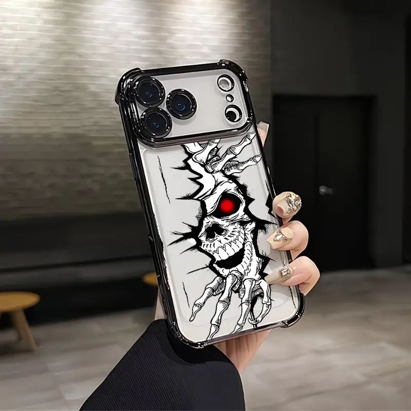 Custom Dark Punk Heavy Metal Aesthetic Silicone TPU Phone Case - Breaking Crack Red Eye Skull Skeleton Claw Pattern, Shockproof Protector, Vintage Unique Mobile Phone Accessories for iPhone 12-17 Plus Pro Max Ultra, Samsung 22-25 Plus Pro Max Ultra